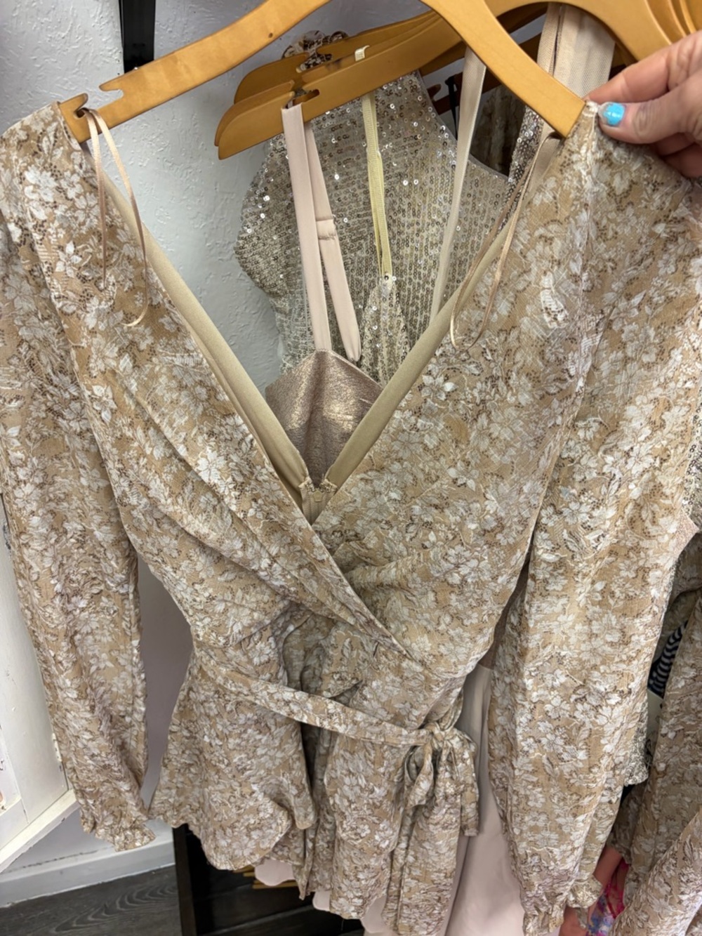 Floral Wrap Romper in Beige Cream